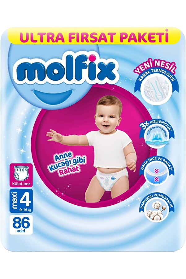Molfix Külot Bebek Bezi Beden:4 (9-14Kg) Maxi 86 Adet Ultra Fırsat Pk
