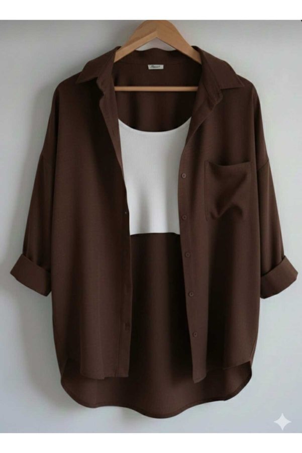 blackbonds Women's Linen Brown Shirt Summer Oversize Shirt New Season