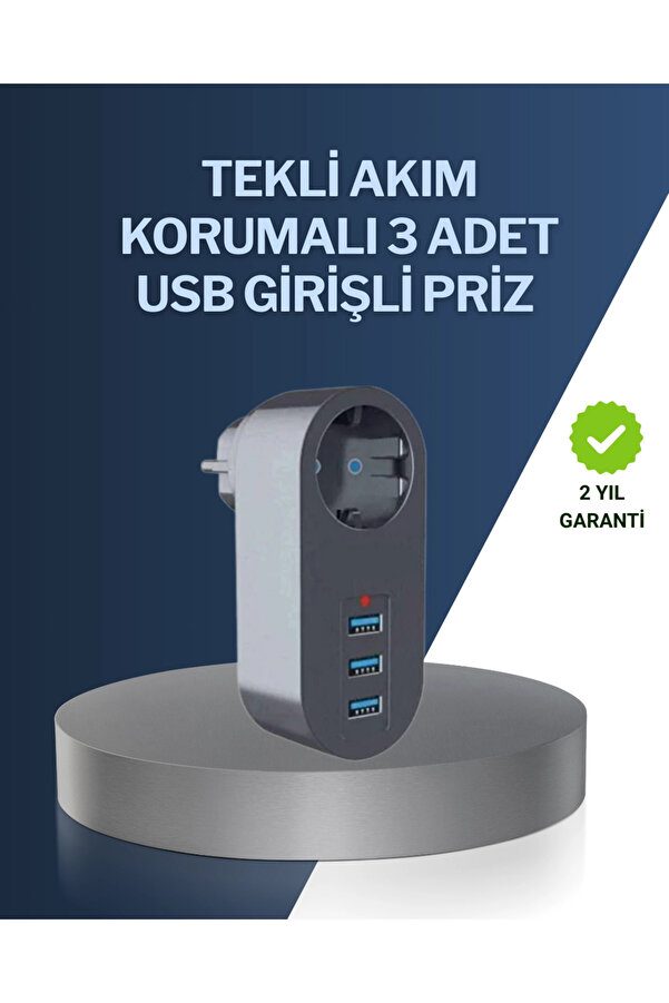 ozbience Çocuk Güvenli Termal Priz Seti, USB Şarj ve Akım Koruma, 3'lü Paket
