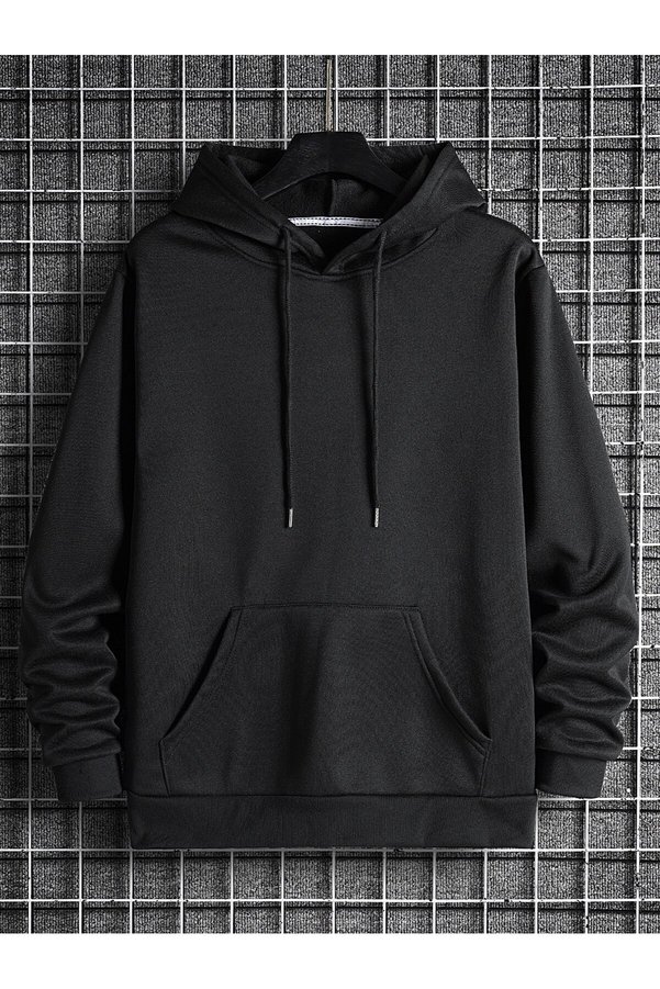 SPORTİVEA 100% Cotton 3 Thread Count Hooded Black Unisex Sweatshirt