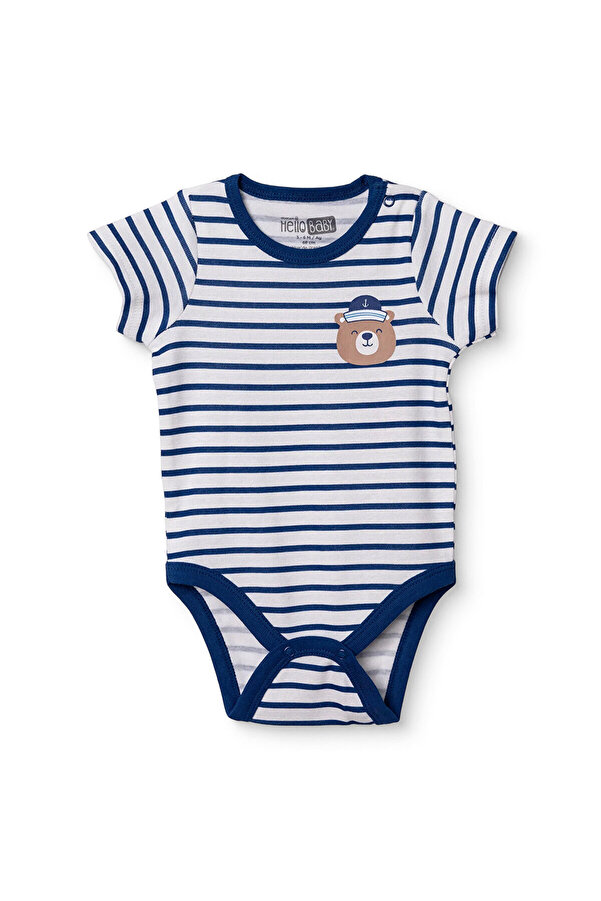 ebebek Hello Baby HelloBaby HelloBaby Erkek Bebek Kısa Kol Body Çizgili Çıtçıtlı Çıtçıtlı Yaka Kısa Kol