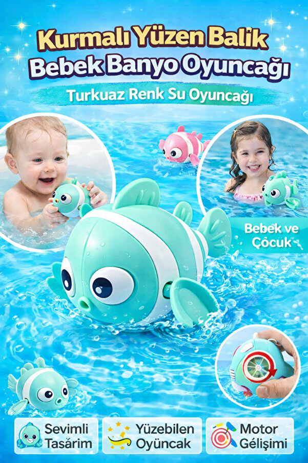 Hane Dostu Kurmalı Yüzen Balık Bebek Çocuk Banyo Oyuncağı Su Oyuncağı | Eğlenceli Tasarım