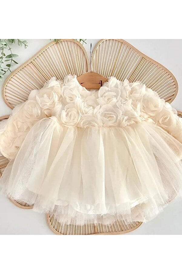 SweetMe -17/18 EKRU KIZ TÜTÜLÜ ELBİSE