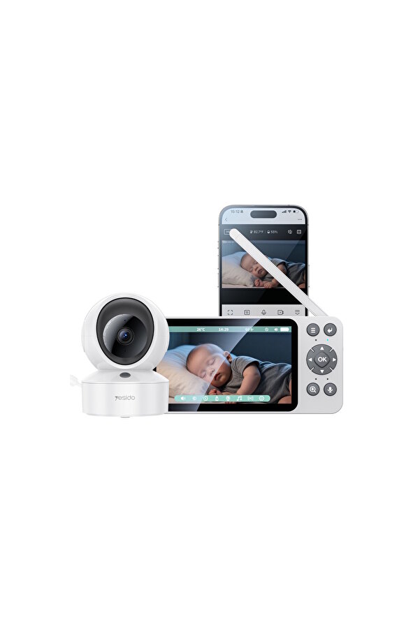 Yesido KM28 Ağlama Tespit ve Gece Görüş Özellikli 1080P Wifi Monitörlü Akıllı Bebek Takip Kamerası