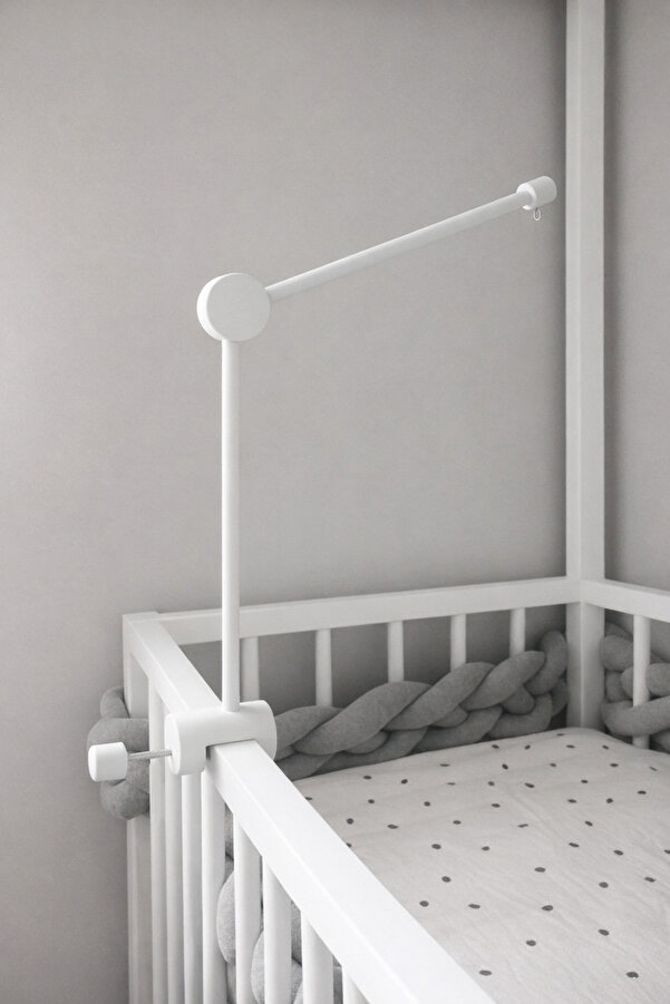 hobiimobiii Bebek beşik asma aparatı beyaz ahşap dönence kol asma kolu