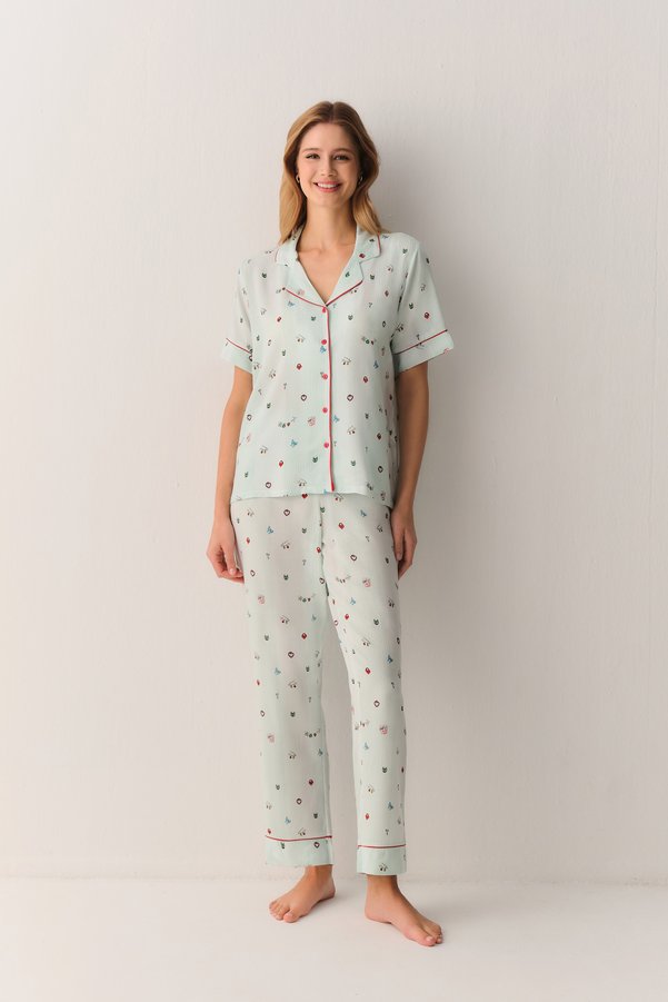 Suwen Smile Shirt Collar Pajama Set
