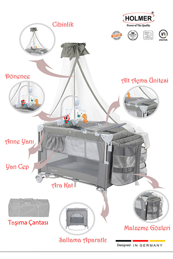 Holmer All in One ( Cibinlikli, Dönenceli, Alt Açma Ünüteli Oyun Parkı/Park Yatak )