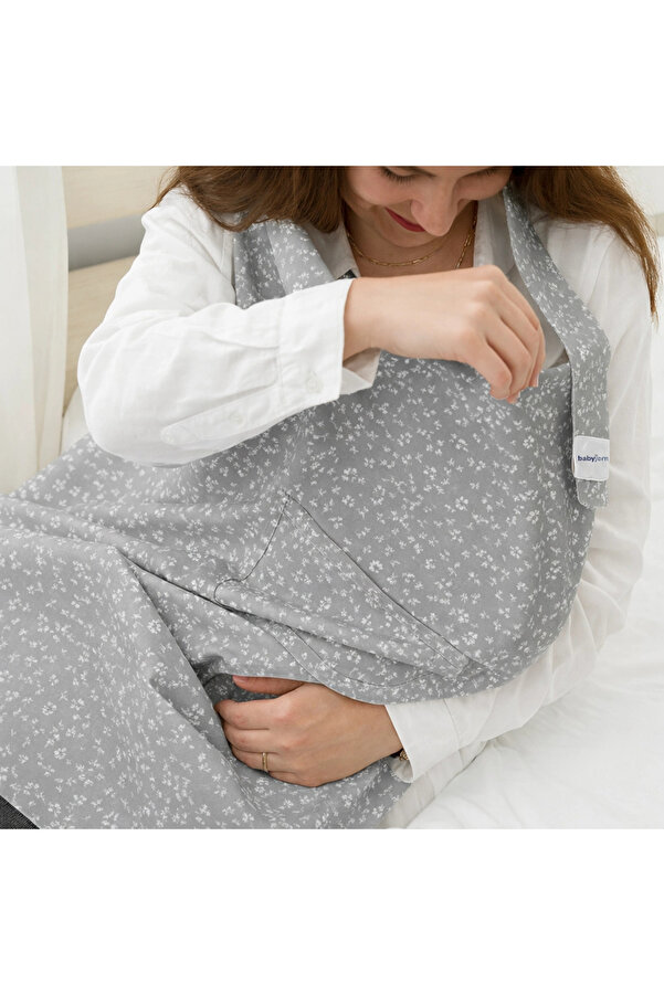 Babyjem Cepli Emzirme Önlüğü Gri Çiçek