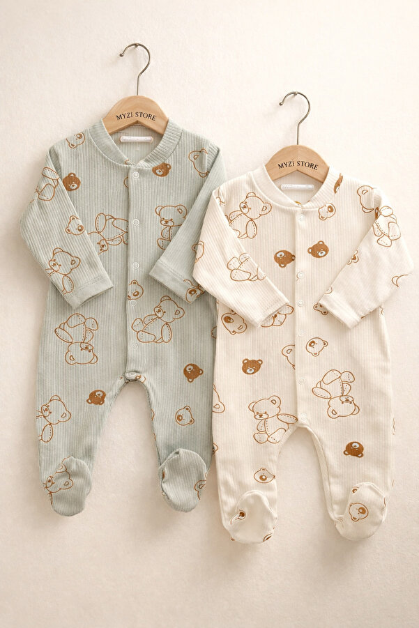 MYZİ STORE Premium Rib Fitilli Yenidoğan Bebek Tulumu – Kalın Dokulu %100 Pamuk 0-6 Ay
