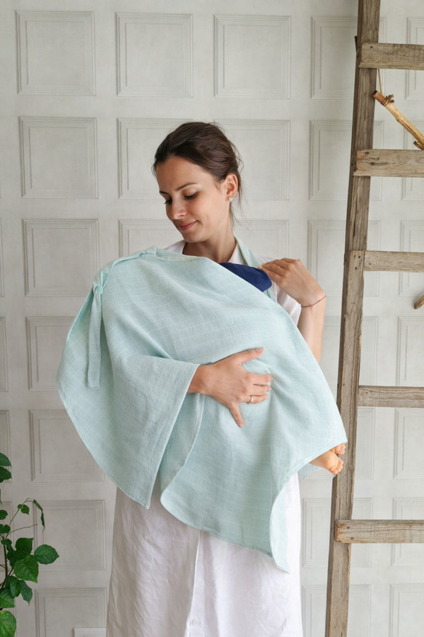 Pedimu Müslin Emzirme Önlüğü 60x100 cm – %100 Pamuk, Nefes Alabilen, Ayarlanabilir, - Nil Yeşili Renk