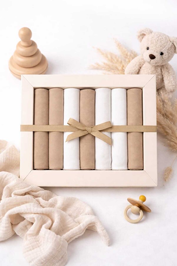 UmBaby 7’li Pamuklu Penye Ağız Mendili Seti – %100 Pamuk Organik Kumaş Yenidoğan Bebek Mendili – Soft Renk