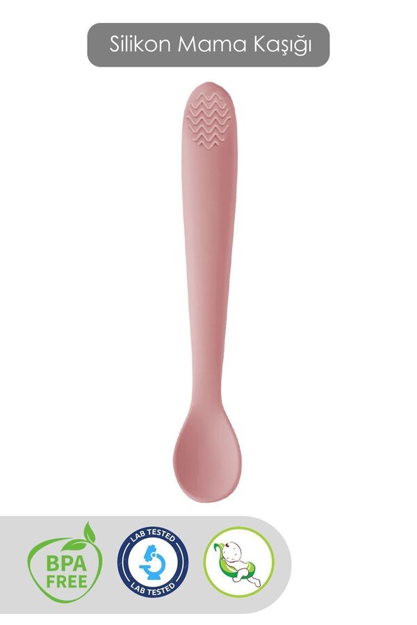 Meleni Baby Diş Kaşıyıcı Bebek Mama Kaşığı Silikon Mama Kaşığı Pembe