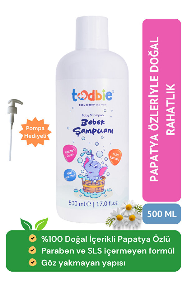 TODBİE 500 ml Bebek Ve Çocuk Şampuanı,saç&vücut,göz Yakmaz,alkolsüz,parabensiz,konak Önleyici,sles Içermez