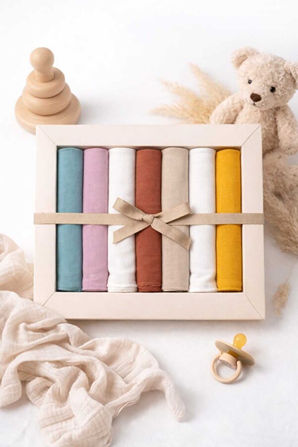 UmBaby 7’li Kız Bebek Pamuklu Penye Ağız Mendili Seti – %100 Pamuk Organik Kumaş Yenidoğan – Soft Renk