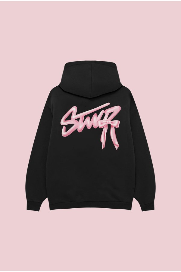 PURE POWER Stw2 Kurdele Unisex Oversize Black Cotton Hooded Printed Sweatshirt Hoodie