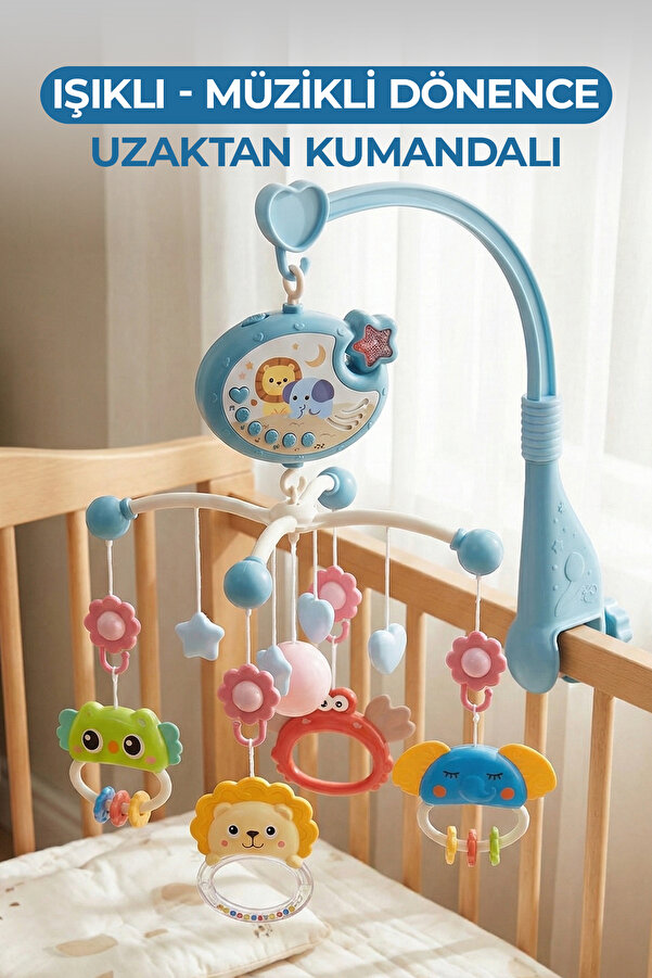 ROZİTOYS Işıklı Müzikli Kumandalı Bebek Dönencesi Mavi
