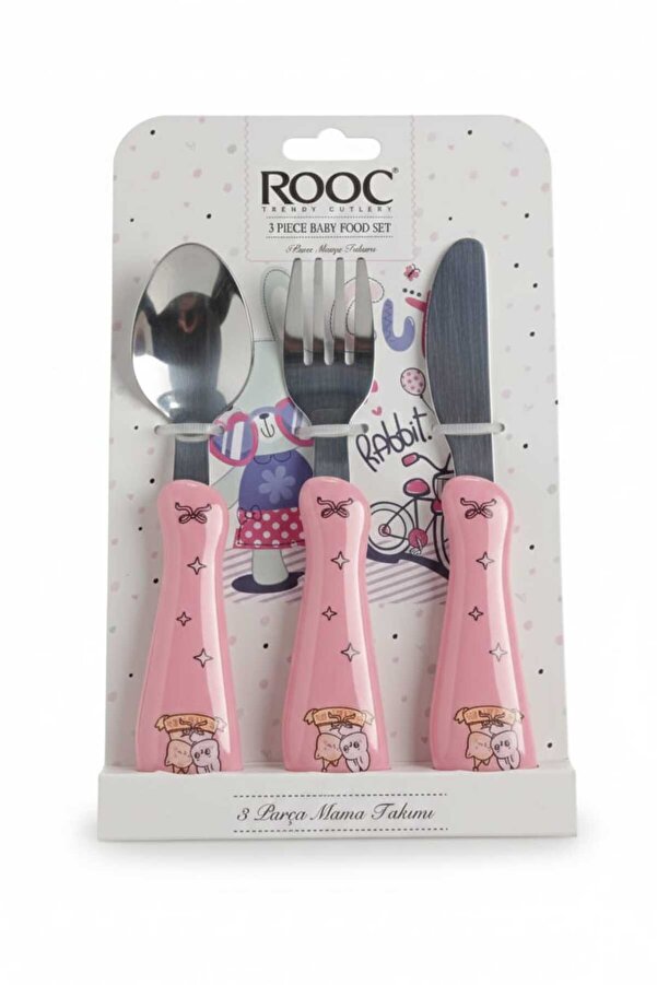 Rooc 3 Parça Figürlü Bebek Mama Takım Pembe