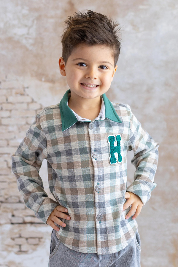 Mininio Erkek Bebek Ekose Desenli Gömlek - Yeşil