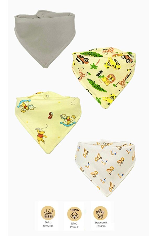 Lumos Trade Erkek Bebek Organik Kumaş Çift Katlı Desenli Fular Mama Önlüğü - Salya Önlüğü 4 Adet