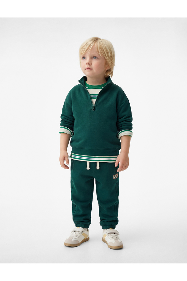 Koton Pamuklu Uzun Kollu Yarım Fermuarlı Dik Yaka Sweatshirt