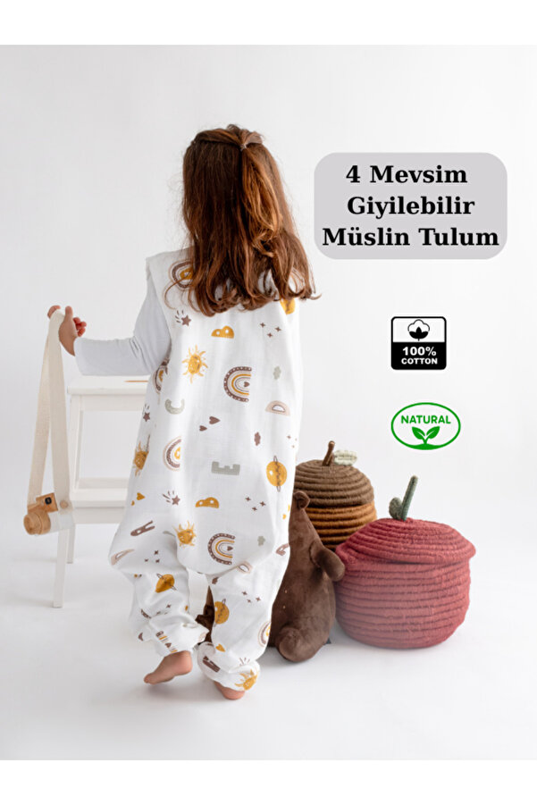 Las Vivas Kids Baharlık-Mevsimlik Çocuk Uyku Tulumu, Organik Pamuklu Müslin Bebek Uyku Tulumu, Kolsuz Tulum