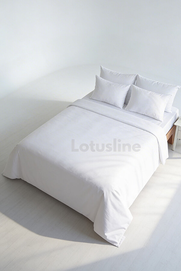 Lotusline Home Çift Kişilik Düz Beyaz Lüks Pamuklu Nevresim Takımı - Seti