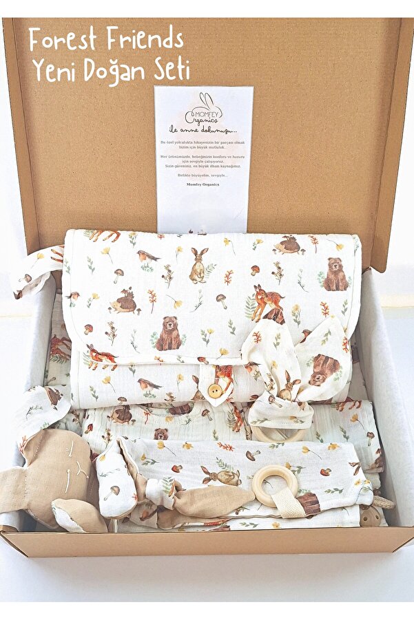 Momfey Organics 14 Parça Müslin Bebek Seti | %100 Pamuk | Yenidoğan Hastane Çıkışı, Hediye Seti