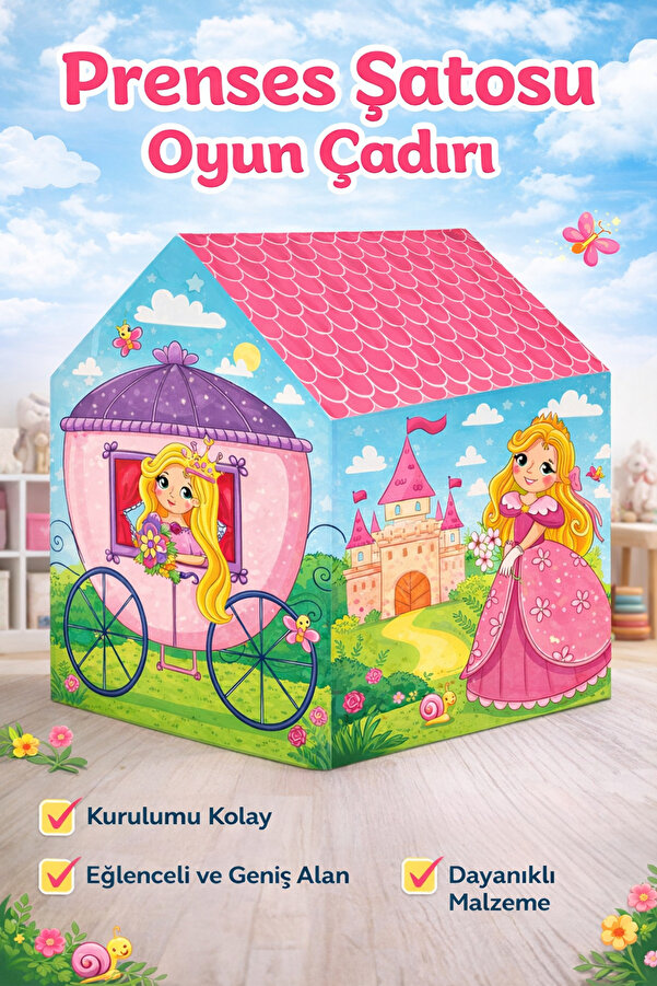 HAK İŞ OYUNCAK Prenses Şatosu Oyun Çadırı – Masal Temalı Kız Çocuk Oyun Evi