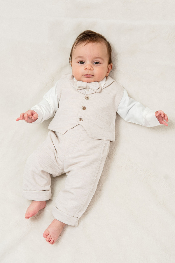 moukou Erkek Bebek Özel Gün Takımı-Mevlütlük – Papyonlu Yelekli Gömlek ve Pantolon Set - Kutulu