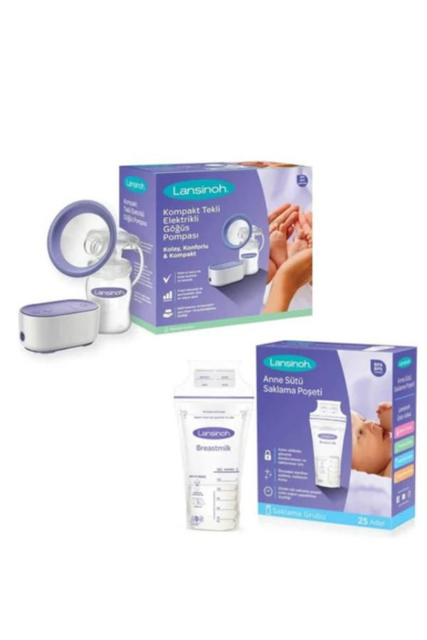 LANSINOH Tekli Elektrikli Göğüs Pompası & Anne Sütü Saklama Poşeti 25 Adet Set