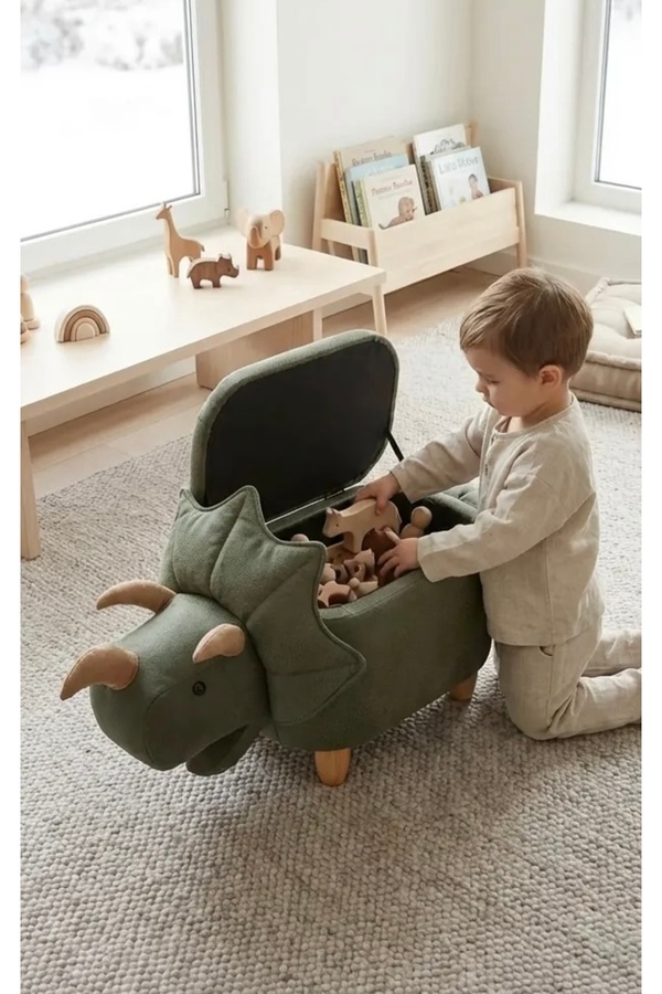 zooturak Organizer Boynuzlu Dinazor Pantos Hayvanlı Puf Çocuk Koltuğu