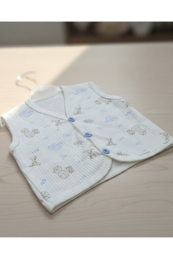 Egelite Erkek Bebek Ayıcık Baskıılı Fitilli 3-6-9-12-18-24 Aylık Penye Bebek Yeleği