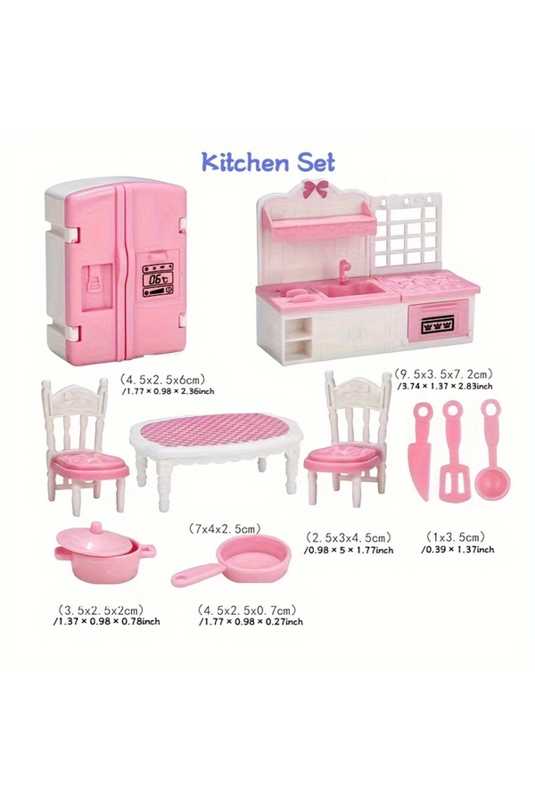 Choice Pink Kitchen Dollhouse Furniture Set Accessories Doll House Mini Furniture Pretend Play Bedroom Liv