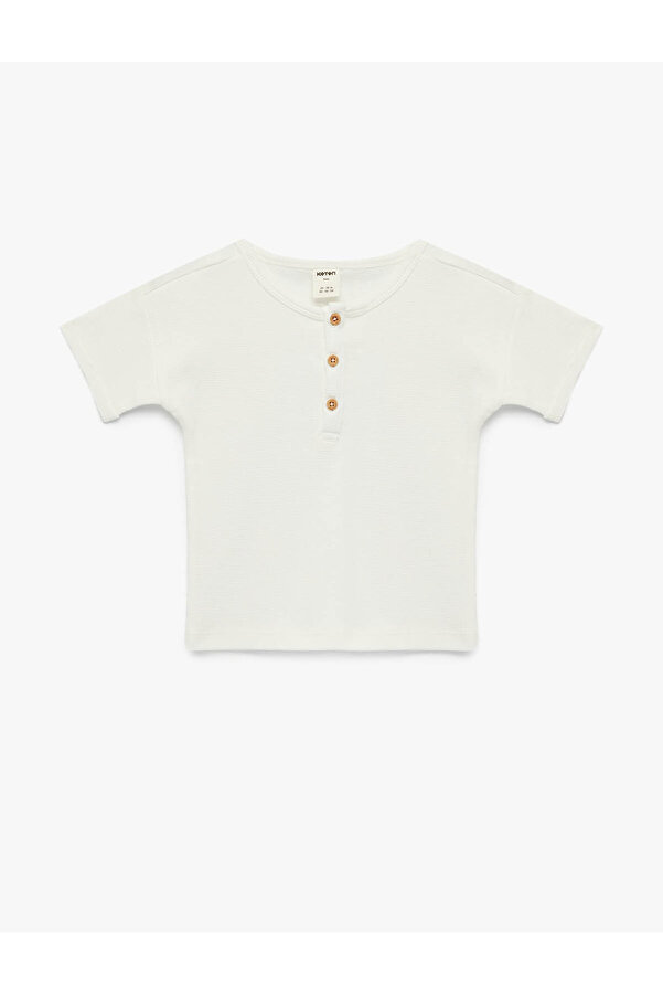 Koton Bisiklet Yaka Kısa Kollu Düğmeli Pamuklu Tişört
