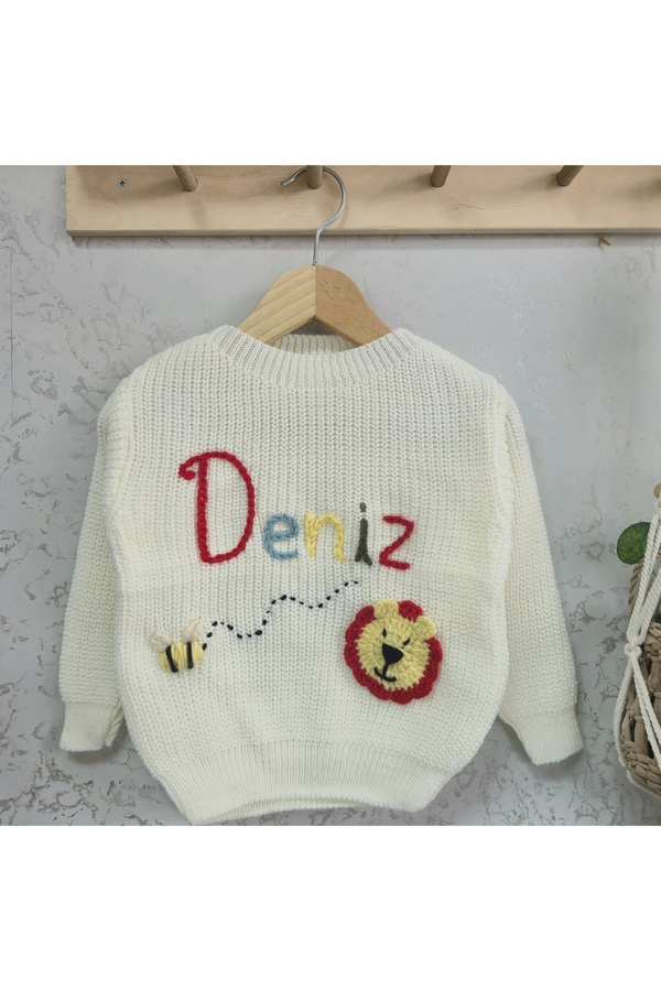 FLOWER BABY kişiye özel isim yazılı motif işlemeli özel gün bebek çocuk selanik overisze kazak