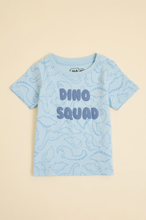 R&B Boy's Blue Printed T-Shirt with Crew Neck and Short Sleeves