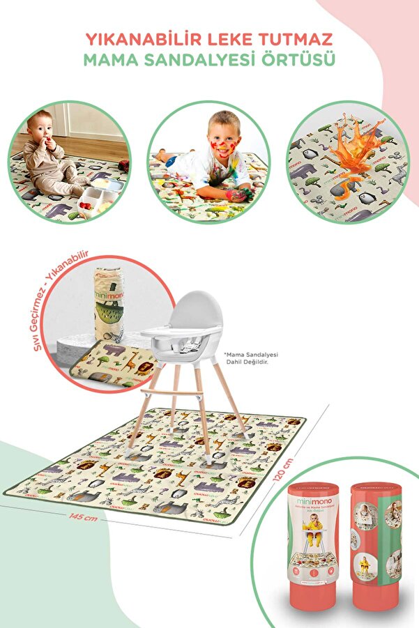 Minimono Mama Sandalyesi Ve Aktivite Örtüsü - Kaydırmaz Taban - Su Itici Yüzey - Yıkanabilir - 145x120cm