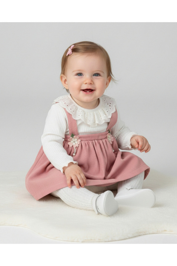 Egelite Kız Bebek Fitilli Dokulu Mevsimlik Dantel Detaylı Doğum Günü Elbisesi