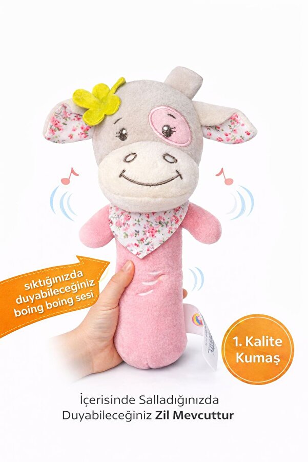Sozzy Toys Çıngıraklı Fularlıı Sıksık Inek Pembe Szy224