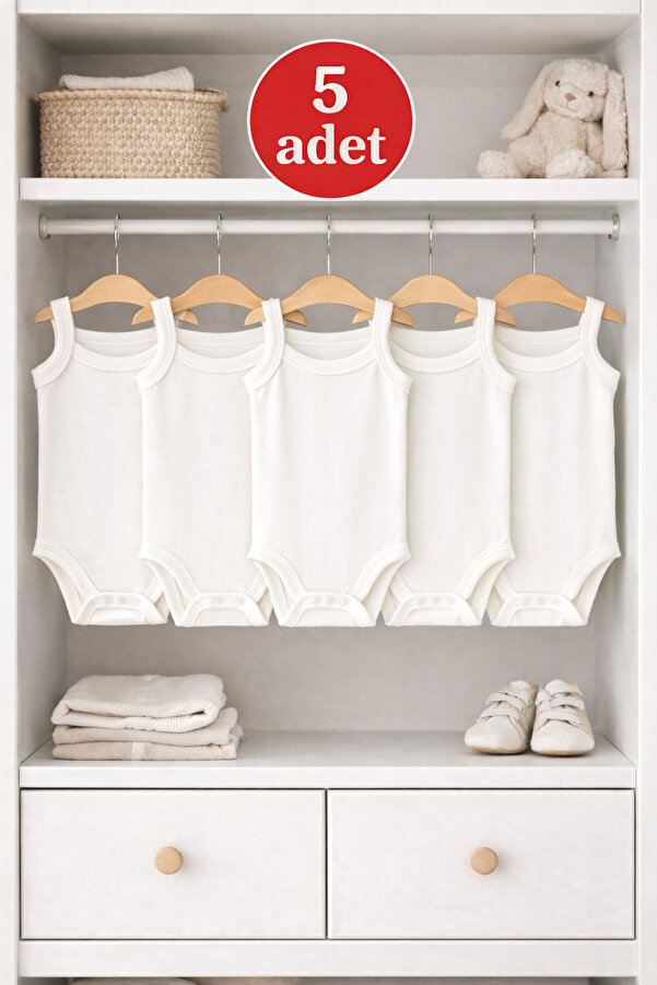 OMY 5'li 0-5 Yaş Ip Askılı Çıtçıtlı Body Zıbın Atlet Yenidoğan Hastane Çıkışı Kız Erkek Bebek Çocuk