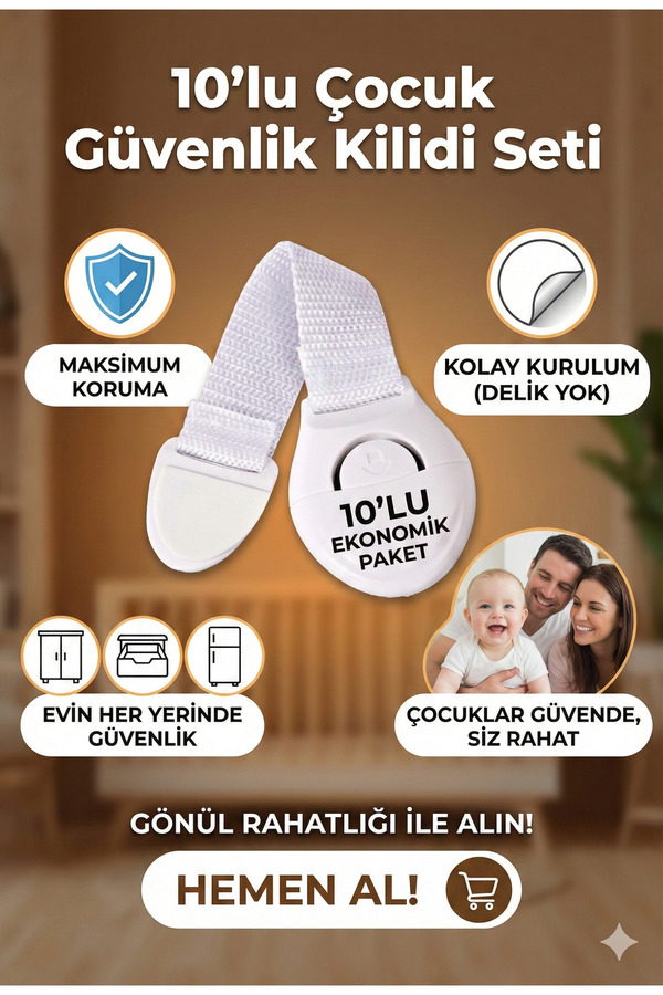 LOVYCO 10 Adet Çocuk Kilidi Bebek Güvenlik Koruma Dolap Kilidi Çekmece