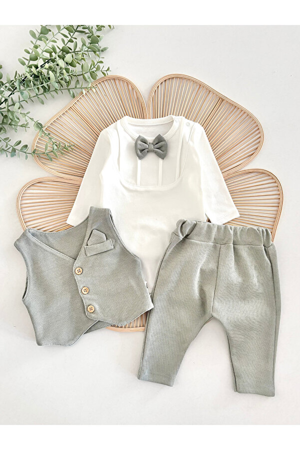 Jammybaby Adrian Smokin Yelek,Papyonlu Body ve Pantolon Erkek Bebek Yenidoğan Mevlüt Düğün Özel Gün Şık Takım