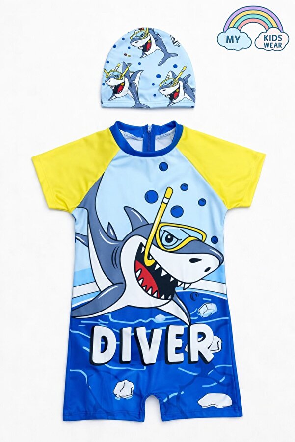 My Kids Wear Erkek Çocuk Boneli Fermuarlı Çocuk Plaj Mayosu 2-8 Yaş 12554