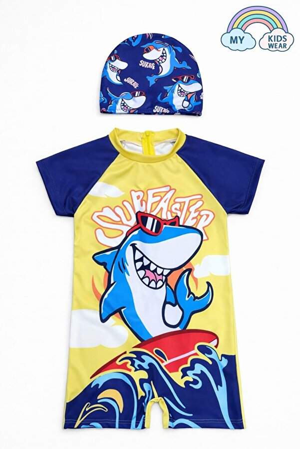 My Kids Wear Erkek Çocuk Boneli Fermuarlı Çocuk Plaj Mayosu 2-8 Yaş 12555