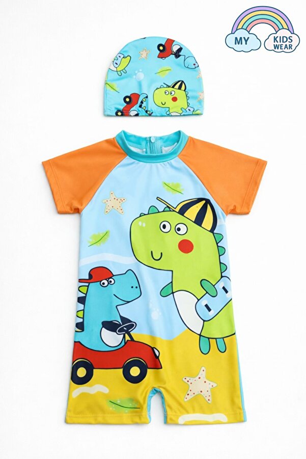 My Kids Wear Erkek Çocuk Boneli Fermuarlı Çocuk Plaj Mayosu 2-8 Yaş 12556