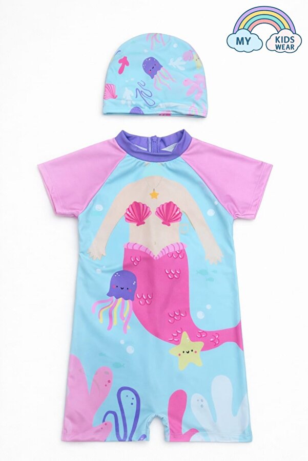 My Kids Wear Kız Çocuk Boneli Fermuarlı Plaj Mayosu 2-8 Yaş 12560