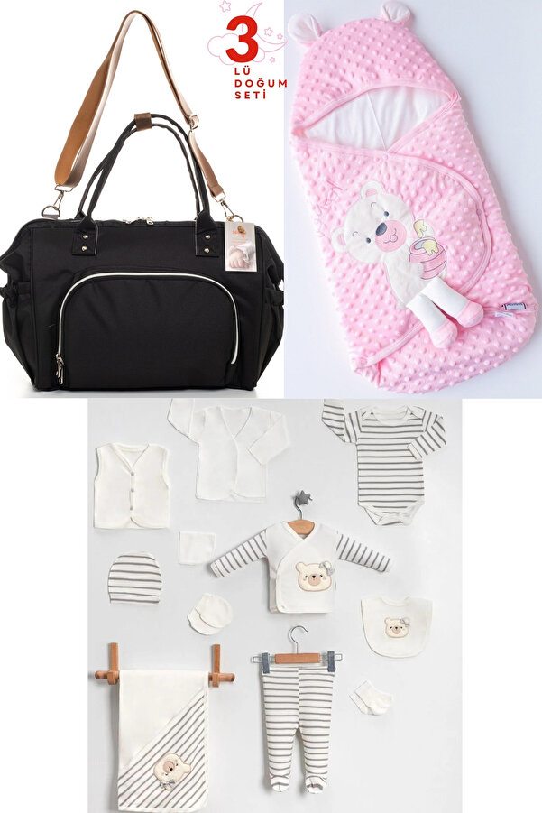 Pimadyo 3'lü Set (Bebek Bakım Çantası,10'lu Hastane Çıkışı,Kundak)