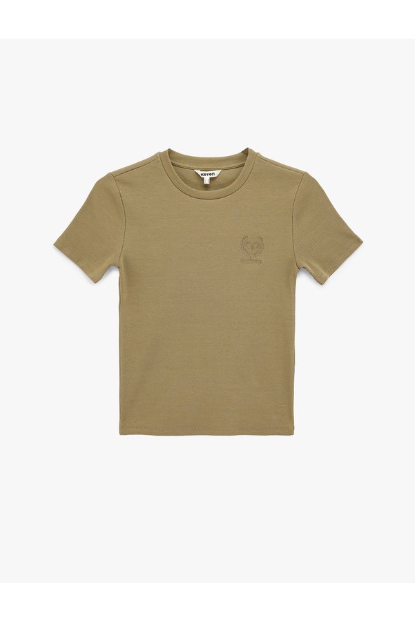 Koton Women'S Green Ribbed T-Shirt
