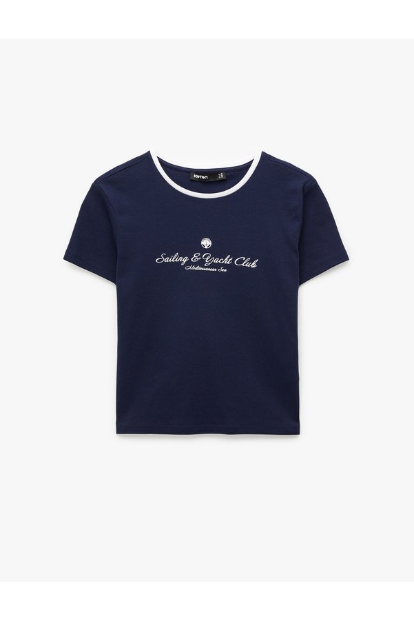 Koton Women'S Navy Cotton Printed T-Shirt