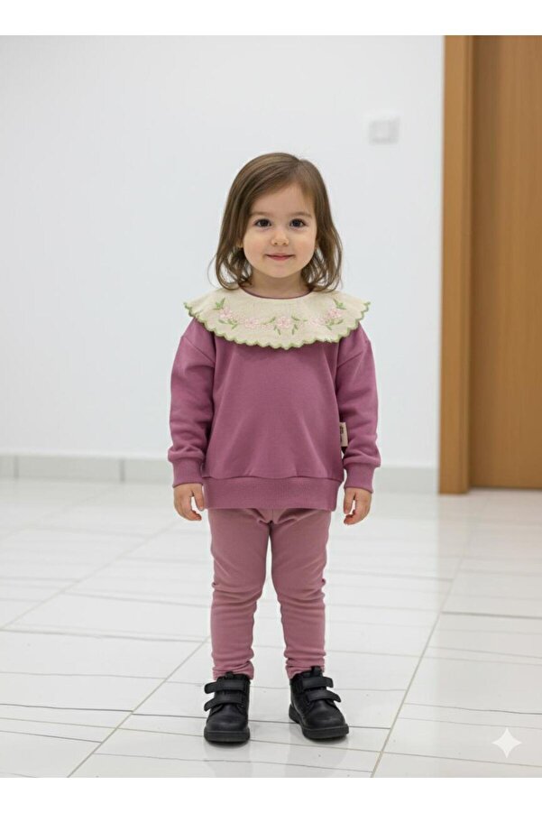 Yağmur Giyim Vovido%100 Pamuk Yaka Detaylı Taytlı Kız Takım 9-24 Ay 123456